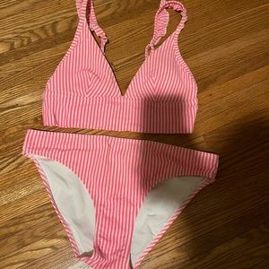 Pink and white stripe Aerie bikini set
